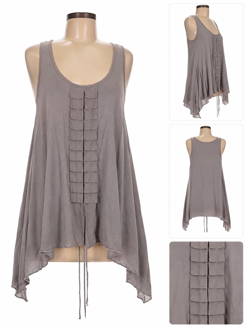 Mystree Women’s Sleeveless Ruffle Front Tunic Tank - Gray size medium